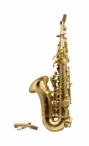 Eastern Music Curved Bb Soprano Saxophone (Germany cooper Body, Gold Lacquer Keys & Hand Engraved with Unlacquered Finish)