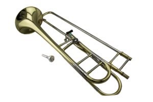 EASTERN MUSIC Bass Trombone – Bb/F/Gb, 9.5" Brass Bell, 0.562" Bore, In-Line Dual Rotary Valves, Gold Lacquer Finish