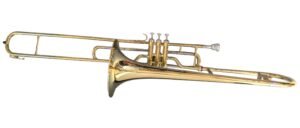 Eastern Music Bb Piston Valve Trombone – Student Valve Trombone, Brass Body, Gold Lacquer, 11.65mm Bore, 203mm Bell